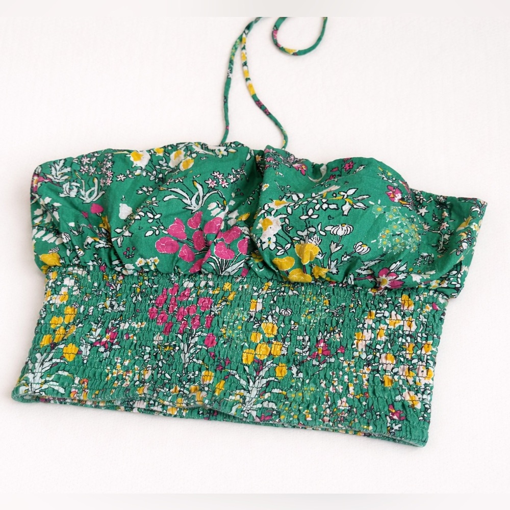 Anthropologie Maeve Green Floral Crop Top Sz XS